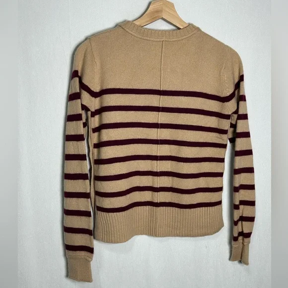 Autumn Cashmere Striped 100% Cashmere Side Button Sweater Tan Burgundy - Small - Picture 4 of 4
